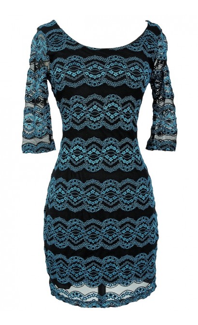 Diana Teal and Black Lace Bodycon Dress 